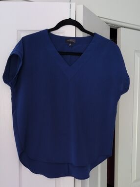 Royal Blue V-Neck Short Sleeve Blouse